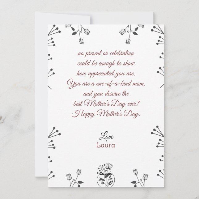 Happy Mother's day simple flower mom & baby photo Holiday Card (Back)