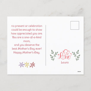 Happy Mother's day simple flower mom & baby photo Holiday Postcard