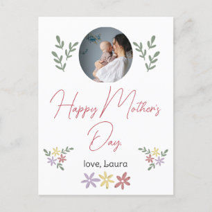 Happy Mother's day simple flower mom & baby photo Holiday Postcard