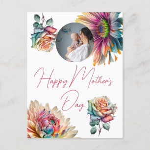 Happy Mother's day simple flower mom & baby photo Holiday Postcard