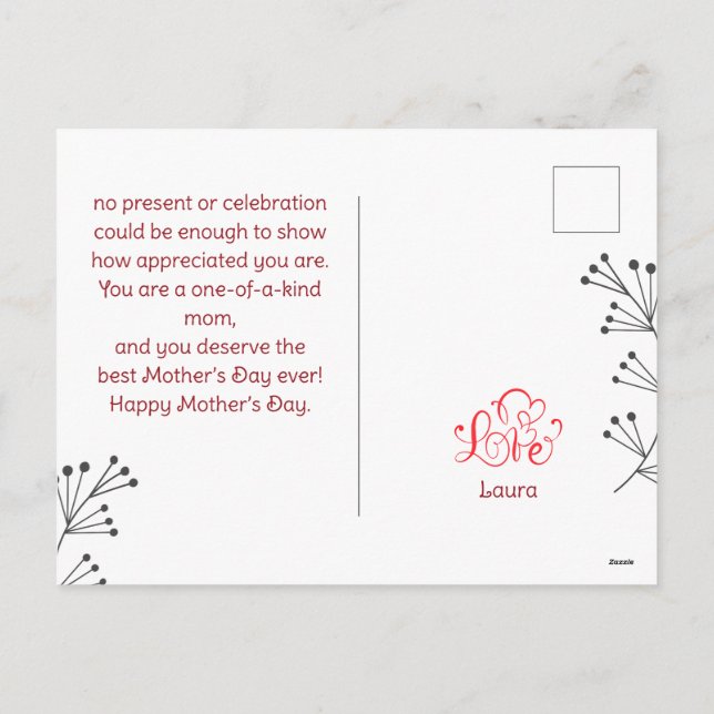 Happy Mother's day simple flower mom & baby photo Holiday Postcard (Back)