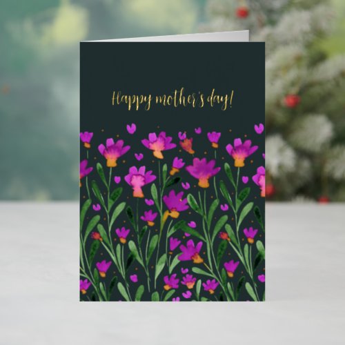 Happy mothers day Simple forget me not flowers Foil Holiday Card