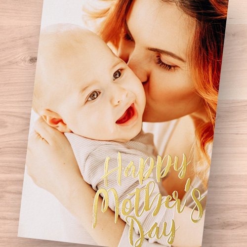 Happy Mothers Day Simple Modern Custom Photo Foil Holiday Card