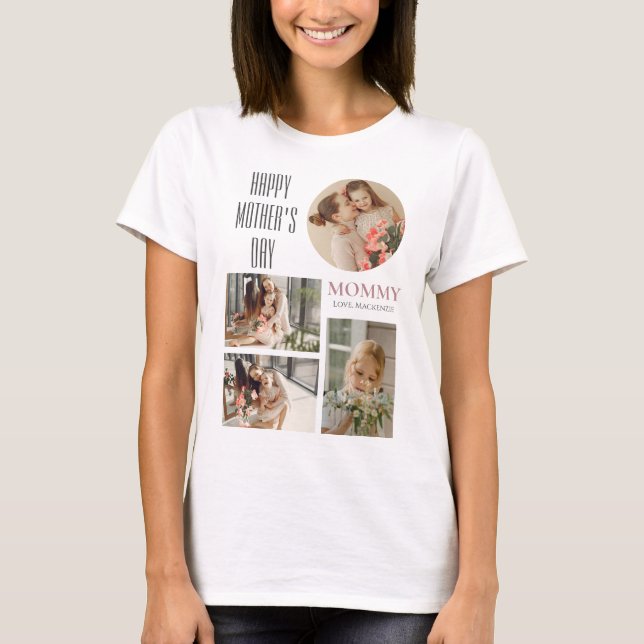 Happy Mothers Day | Simple Modern Script 4 Photo  T-Shirt (Front)
