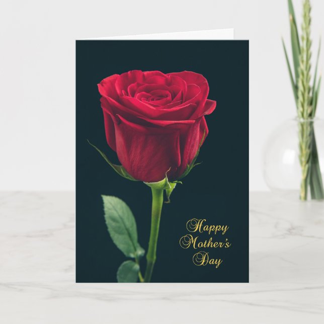Happy Mother's Day Single Red Rose Card (Front)