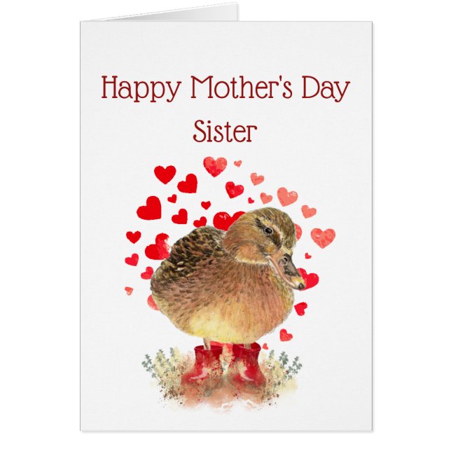 Happy Mother's Day, Sister Cute Duck Red Boots Cards (Front)