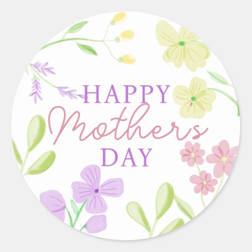 Happy Mothers Day Soft Floral Watercolor Pastel Classic Round Sticker
