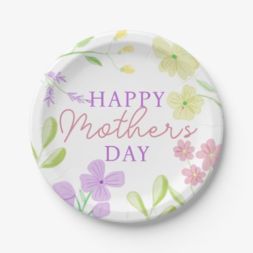 Happy Mothers Day Soft Floral Watercolor Pastel Paper Plates