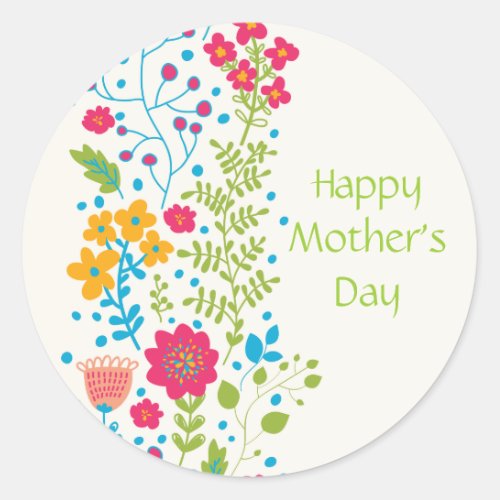 Happy Mothers Day Spring Flowers Classic Round Sticker