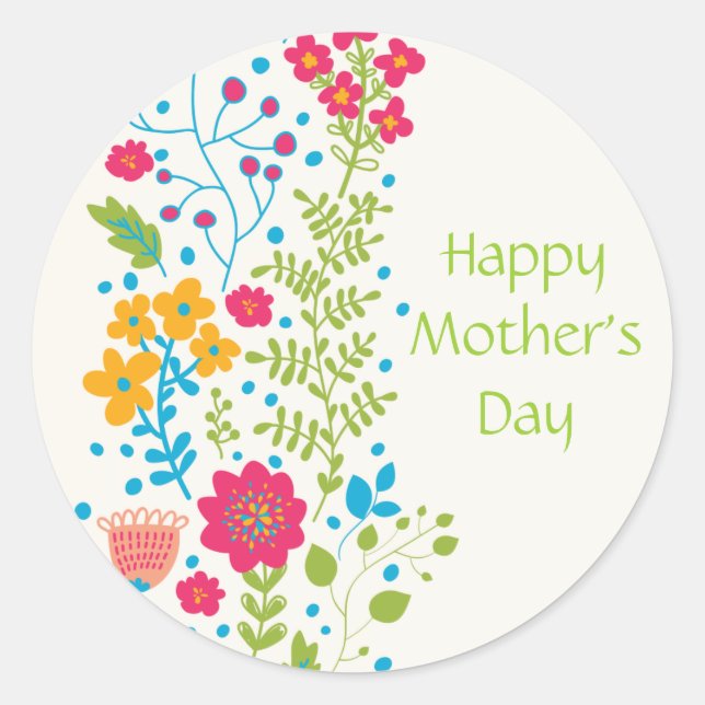 Happy Mother's Day Spring Flowers Classic Round Sticker (Front)