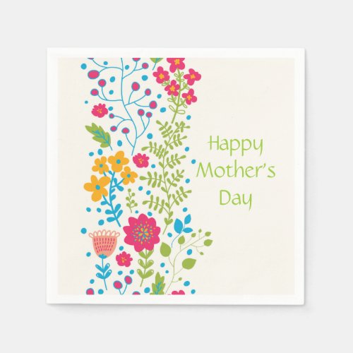Happy Mothers Day Spring Flowers Paper Napkins