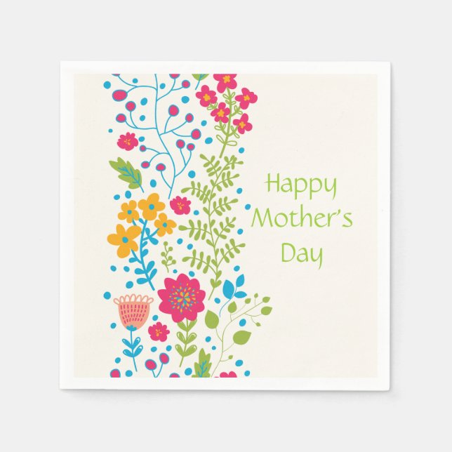 Happy Mother's Day Spring Flowers Paper Napkins (Front)
