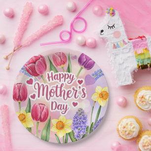 Happy Mother's Day, spring flowers, Paper Plates