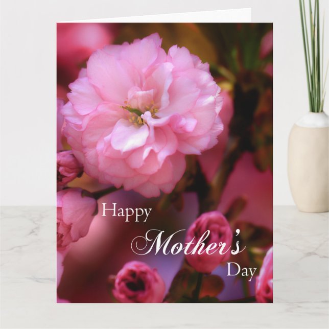 Happy Mothers Day Spring Pink Cherry Blossoms Card (Front)
