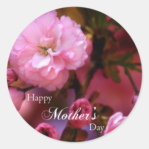 Happy Mothers Day Spring Pink Cherry Blossoms Classic Round Sticker