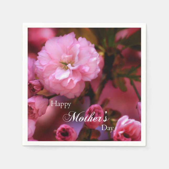 Happy Mothers Day Spring Pink Cherry Blossoms Paper Napkins (Front)