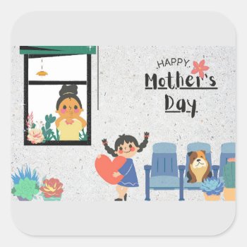 Happy Mother's Day Square Stickers by MushiStore at Zazzle