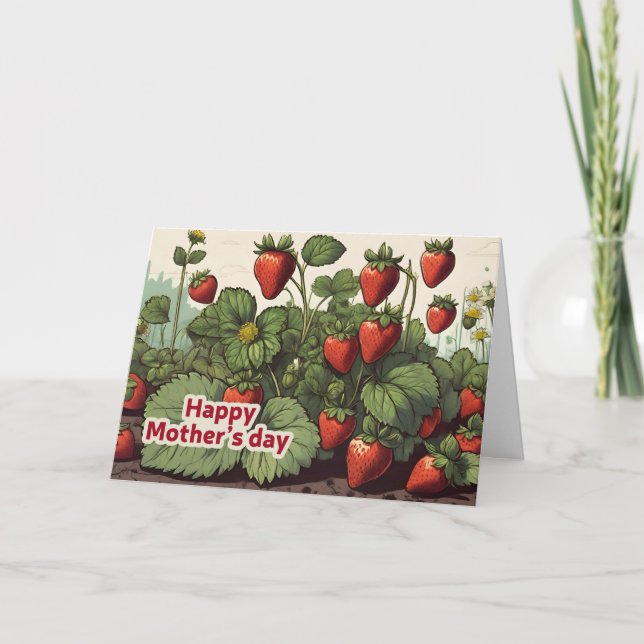 Happy Mother's Day Strawberries in the Garden  Holiday Card (Front)
