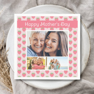 Happy Mothers Day Strawberry Photo  Napkins