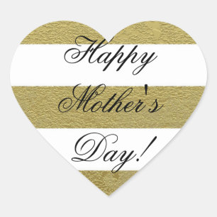 Happy Mother's Day Striped Gold White Black Heart Sticker