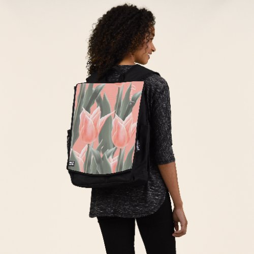 Happy Mothers Day Stylish Peach Tulips Flowers Backpack
