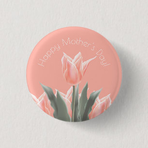 Happy Mother's Day! Stylish Peach Tulips Flowers Button