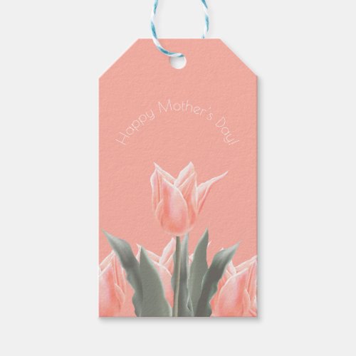 Happy Mothers Day Stylish Peach Tulips Flowers Gift Tags