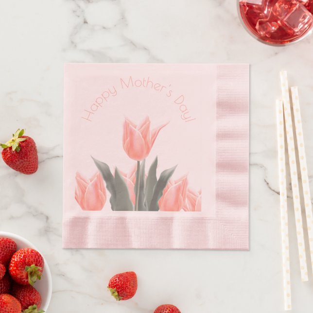Happy Mother's Day! Stylish Peach Tulips Flowers Napkins (Insitu)