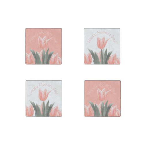 Happy Mothers Day Stylish Peach Tulips Flowers Stone Magnet