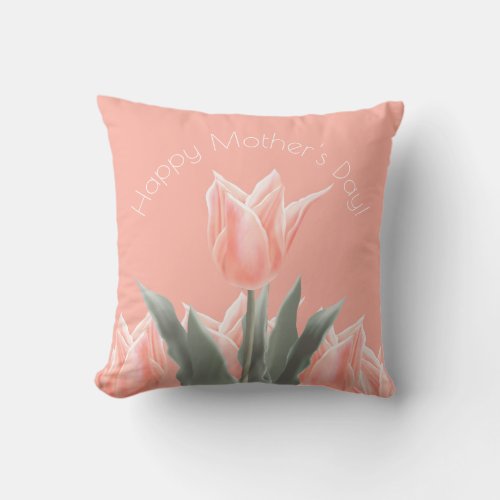 Happy Mothers Day Stylish Peach Tulips Flowers Throw Pillow