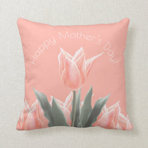 Happy Mother's Day! Stylish Peach Tulips Flowers Throw Pillow