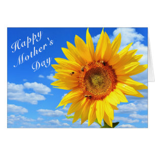 Happy Mother's Day  Sunflower and Bees on Blue Sky Cards