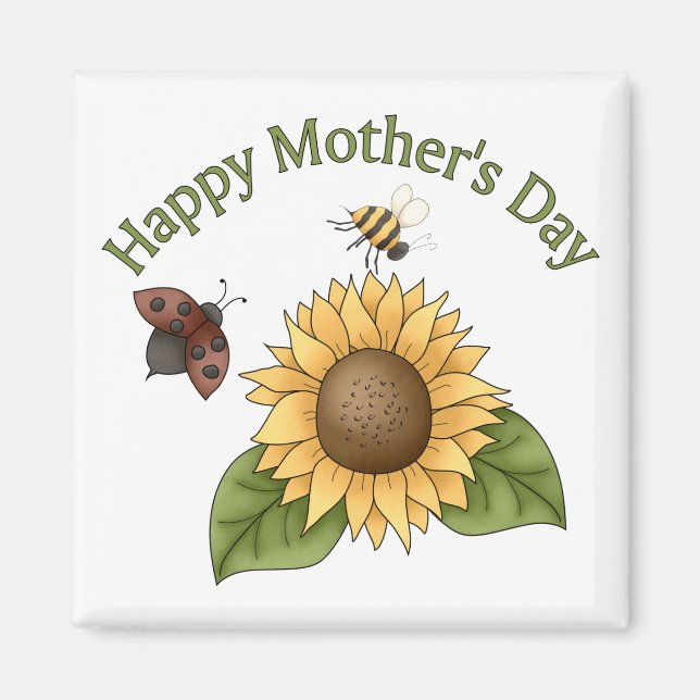 happy Mothers Day Sunflower, Butterfly, Bee Magnet (Front)