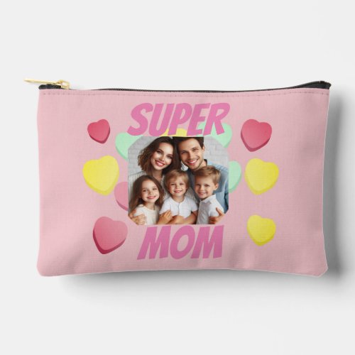 Happy Mothers Day Super Mom Photo colorful hearts Accessory Pouch