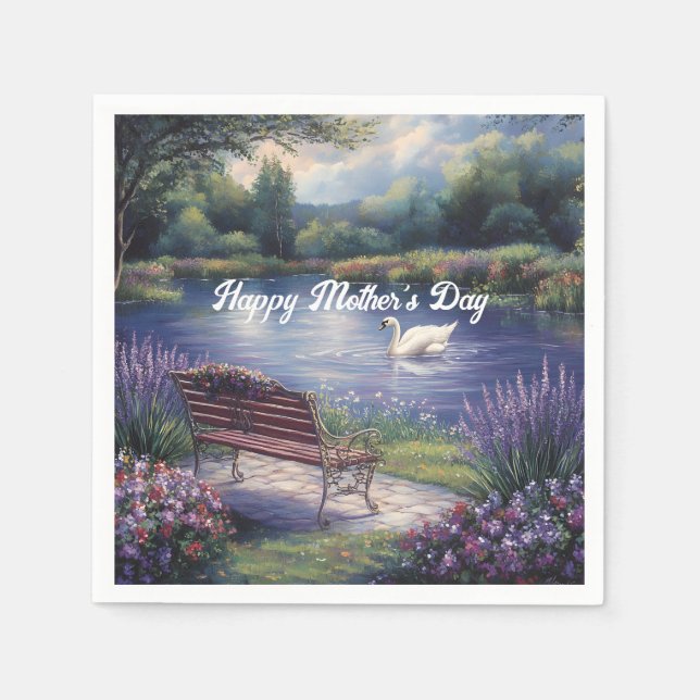 Happy Mother's Day Swan Bench Lake  Napkins (Front)