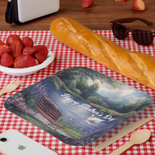 Happy Mother's Day Swan Bench Lake Paper Plates