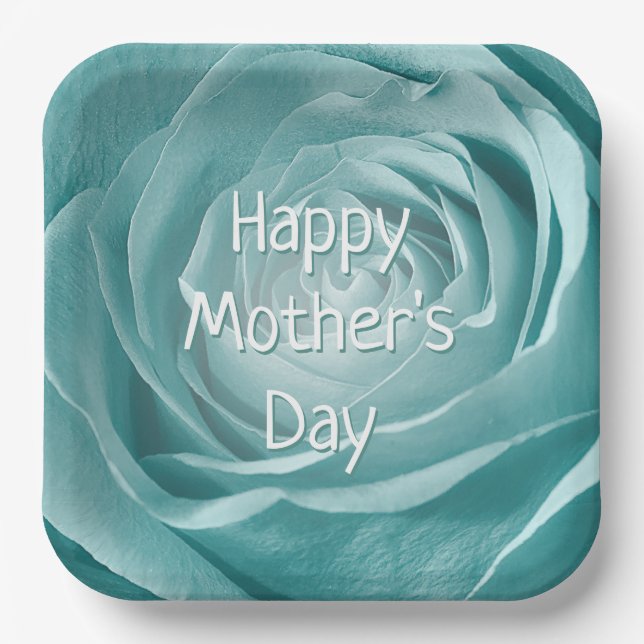 Happy Mother's Day Teal Rose Abstract Photography Paper Plates (Front)