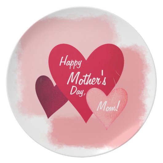 Happy Mother's Day Three Heart Toned and Scratched Dinner Plate (Front)