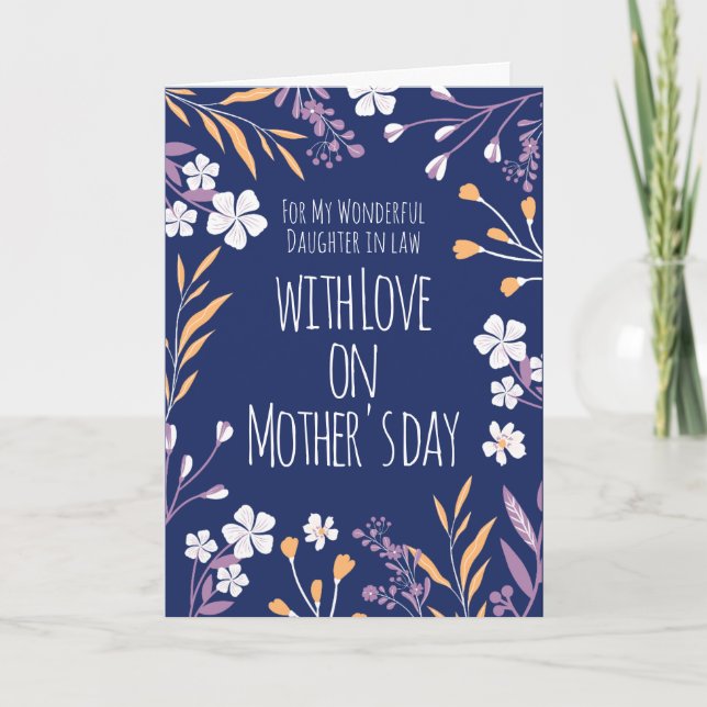 Happy Mothers Day To Daughter in Law Blue White Card (Front)