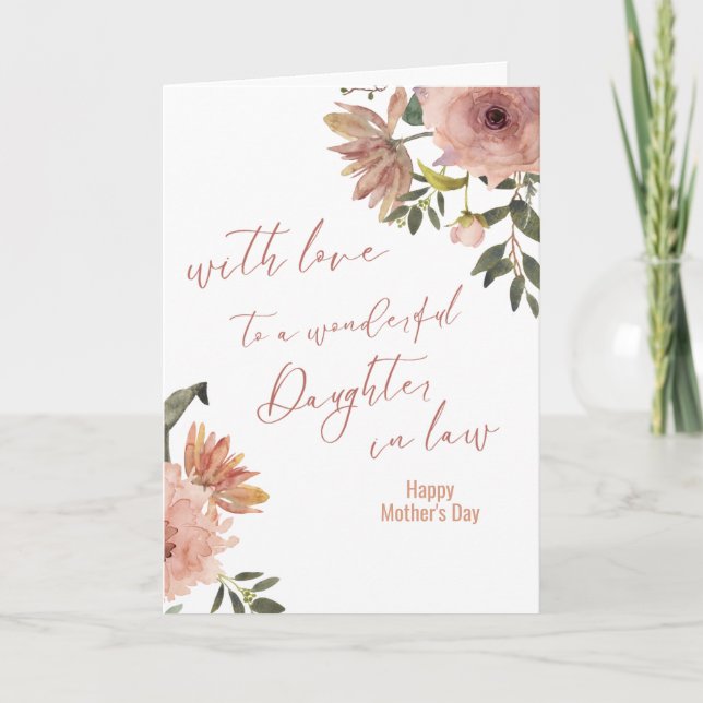 Happy Mothers Day To Daughter in Law Dusty Pink Card (Front)