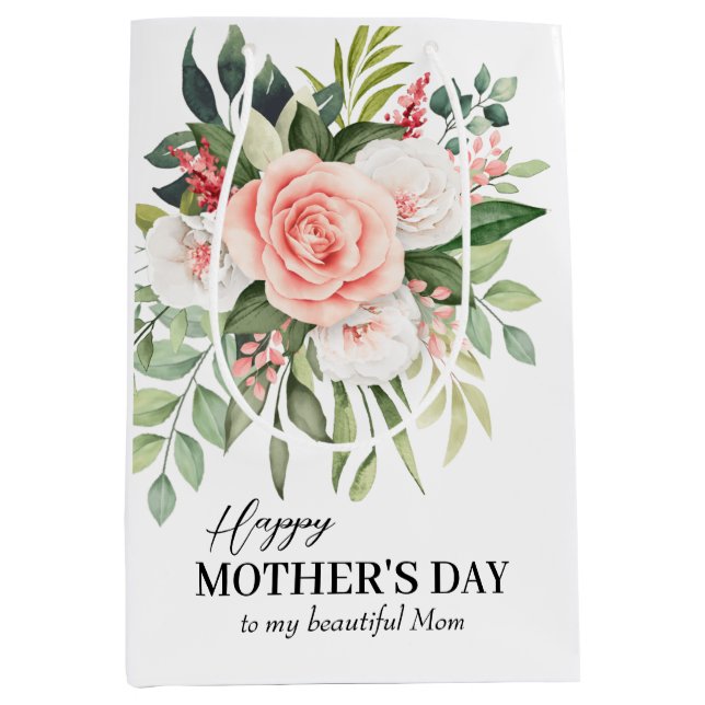 Happy Mother's Day to my Mom Elegant Roses Custom Medium Gift Bag (Front)