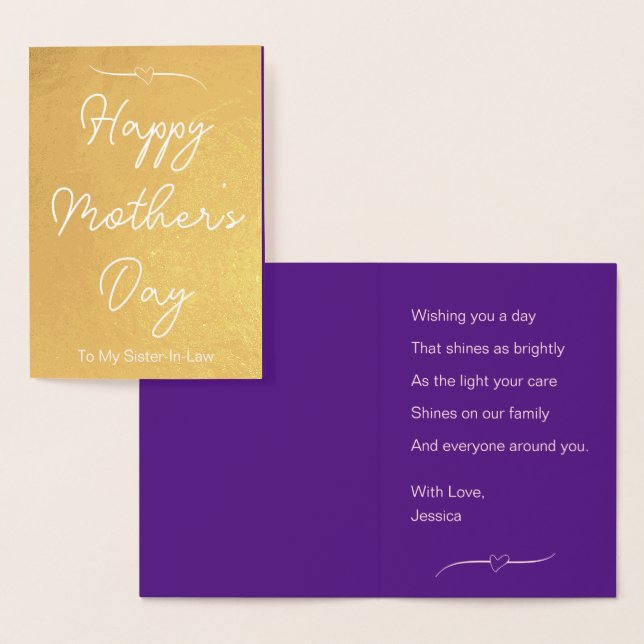 Happy Mother's Day To My Sister-In-Law Purple and Foil Card (Display)