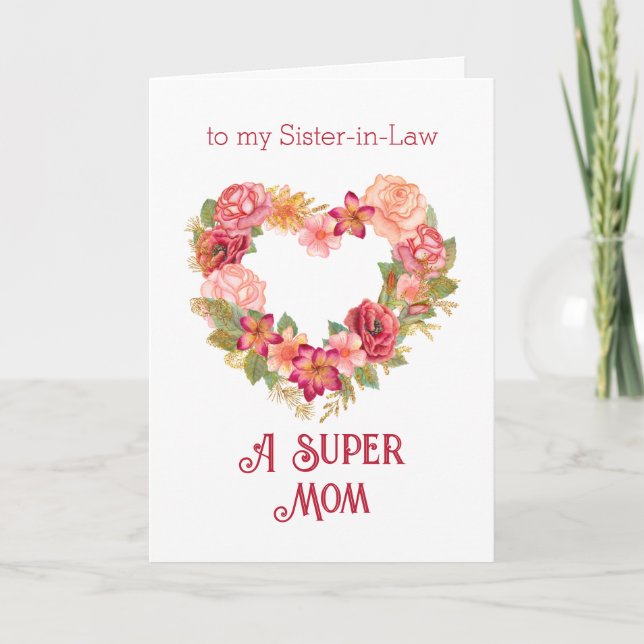 Happy Mothers Day To Sister In Law Heart Flowers Card (Front)