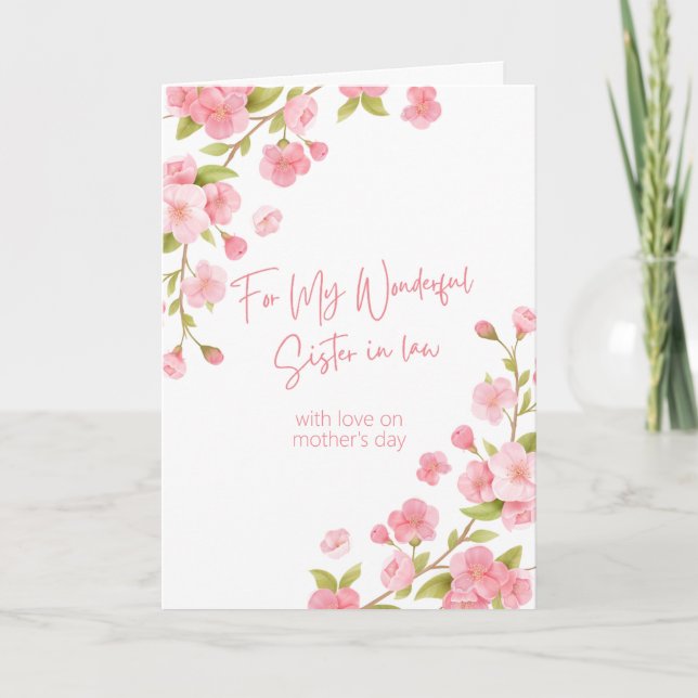 Happy Mothers Day To Sister in Law Pink Floral Card (Front)