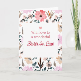 Happy Mothers Day To Sister in Law Watercolor Card