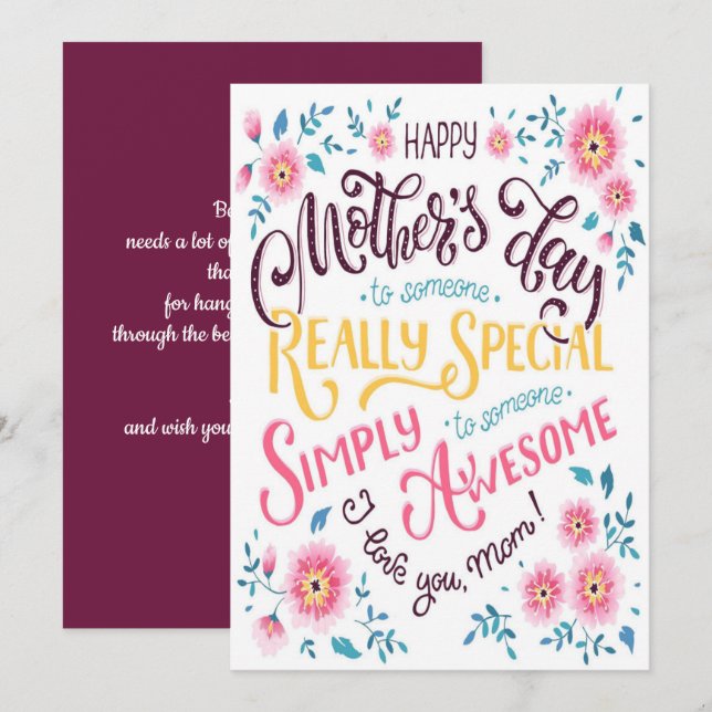 Happy Mother's Day | to Special and Awesome Mom Holiday Card (Front/Back)