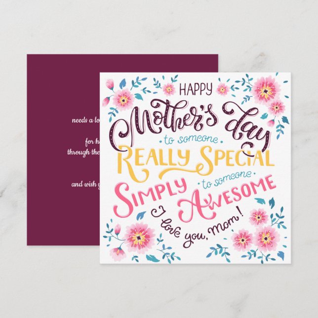 Happy Mother's Day | to Special and Awesome Mom Holiday Card (Front/Back)