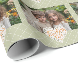 Happy Mother's Day Typography Heart Photo Wrapping Paper