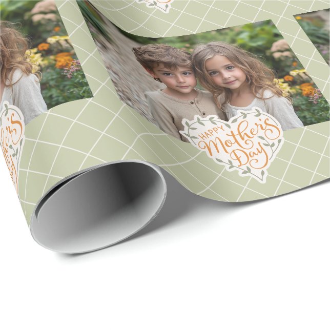 Happy Mother's Day Typography Heart Photo Wrapping Paper (Roll Corner)