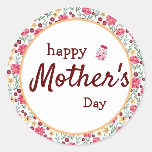 Happy Mothers day typography with pink foral Cla Classic Round Sticker